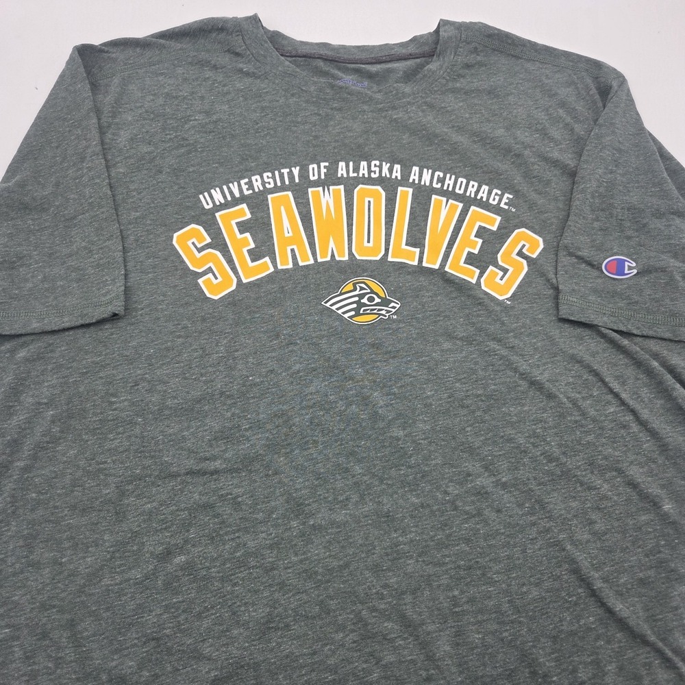 Alaska Anchorage Seawolves Champion T Shirt Men's Size L Short Sleeve Graphic